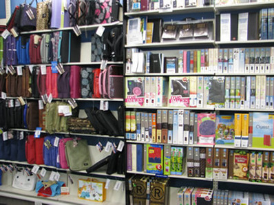 Shelves with books and bible supplies